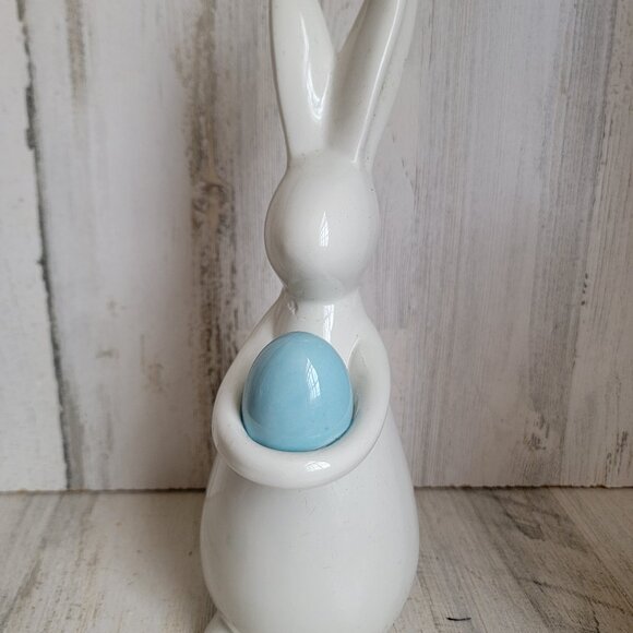 Ceramic white Easter Bunny Blue Spring egg home decor - Picture 1 of 6